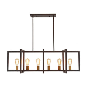 LightFixturesUSA - Industrial Farmhouse Rectangular Kitchen Island Pendant - Chandelier - Matte Black - 