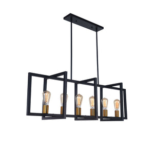 LightFixturesUSA - Industrial Farmhouse Rectangular Kitchen Island Pendant - Chandelier - Matte Black - 