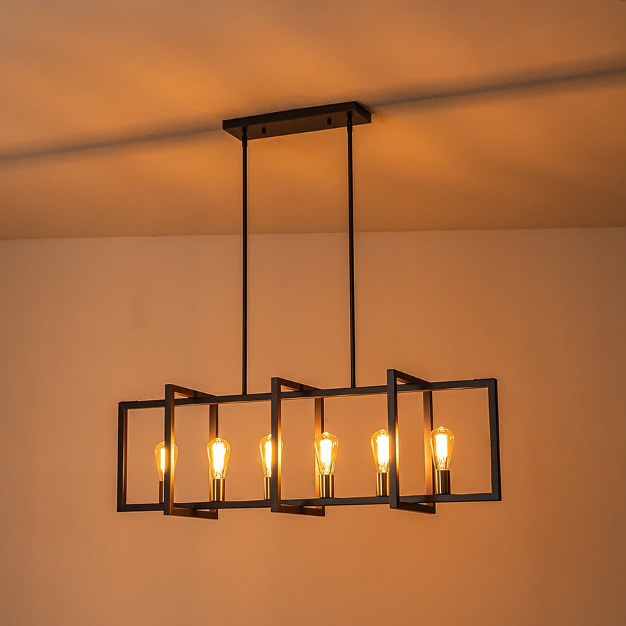 LightFixturesUSA - Industrial Farmhouse Rectangular Kitchen Island Pendant - Chandelier - Matte Black - 