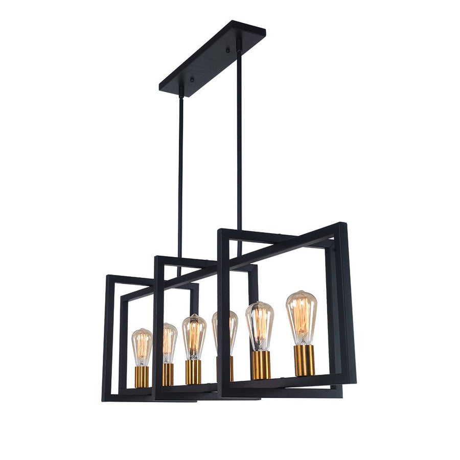 LightFixturesUSA - Industrial Farmhouse Rectangular Kitchen Island Pendant - Chandelier - Matte Black - 