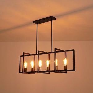 LightFixturesUSA - Industrial Farmhouse Rectangular Kitchen Island Pendant - Chandelier - Red Rust - 