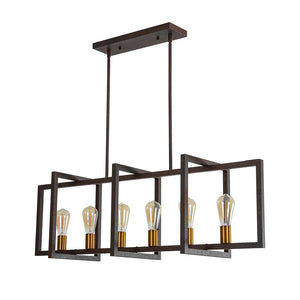 LightFixturesUSA - Industrial Farmhouse Rectangular Kitchen Island Pendant - Chandelier - Red Rust - 