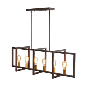 LightFixturesUSA - Industrial Farmhouse Rectangular Kitchen Island Pendant - Chandelier - Red Rust - 