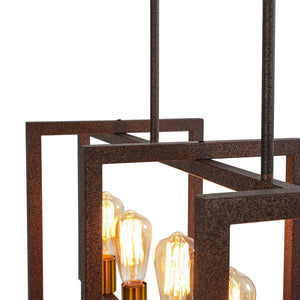 LightFixturesUSA - Industrial Farmhouse Rectangular Kitchen Island Pendant - Chandelier - Red Rust - 