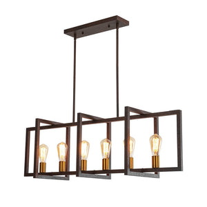 LightFixturesUSA - Industrial Farmhouse Rectangular Kitchen Island Pendant - Chandelier - Red Rust - 