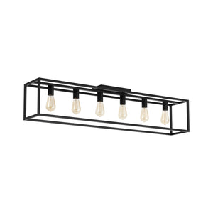 LightFixturesUSA-Industrial Minimalist Rectangle Cage Semi Flush Mount-Ceiling Light-6-Lt-