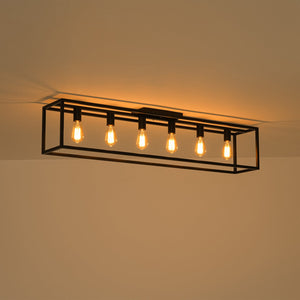 LightFixturesUSA-Industrial Minimalist Rectangle Cage Semi Flush Mount-Ceiling Light-6-Lt-
