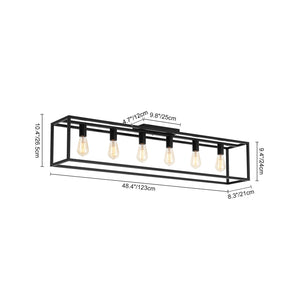LightFixturesUSA-Industrial Minimalist Rectangle Cage Semi Flush Mount-Ceiling Light-6-Lt-