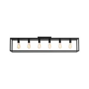 LightFixturesUSA-Industrial Minimalist Rectangle Cage Semi Flush Mount-Ceiling Light-6-Lt-