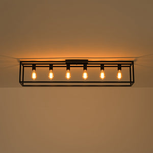 LightFixturesUSA-Industrial Minimalist Rectangle Cage Semi Flush Mount-Ceiling Light-6-Lt-