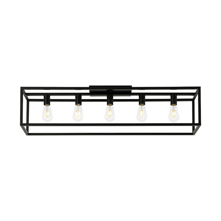 LightFixturesUSA - Industrial Minimalist Rectangle Cage Semi Flush Mount - Ceiling Light - Black - 