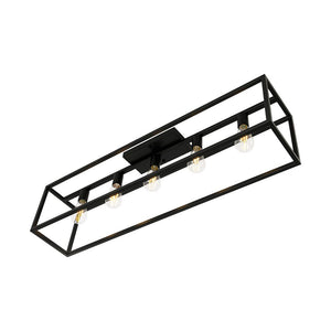 LightFixturesUSA - Industrial Minimalist Rectangle Cage Semi Flush Mount - Ceiling Light - Black - 