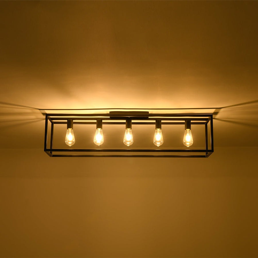 LightFixturesUSA - Industrial Minimalist Rectangle Cage Semi Flush Mount - Ceiling Light - Black - 
