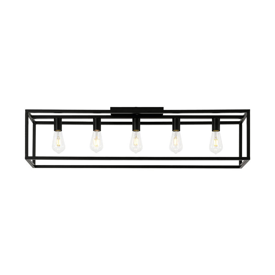 LightFixturesUSA - Industrial Minimalist Rectangle Cage Semi Flush Mount - Ceiling Light - Black - 