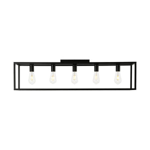 LightFixturesUSA - Industrial Minimalist Rectangle Cage Semi Flush Mount - Ceiling Light - Black - 