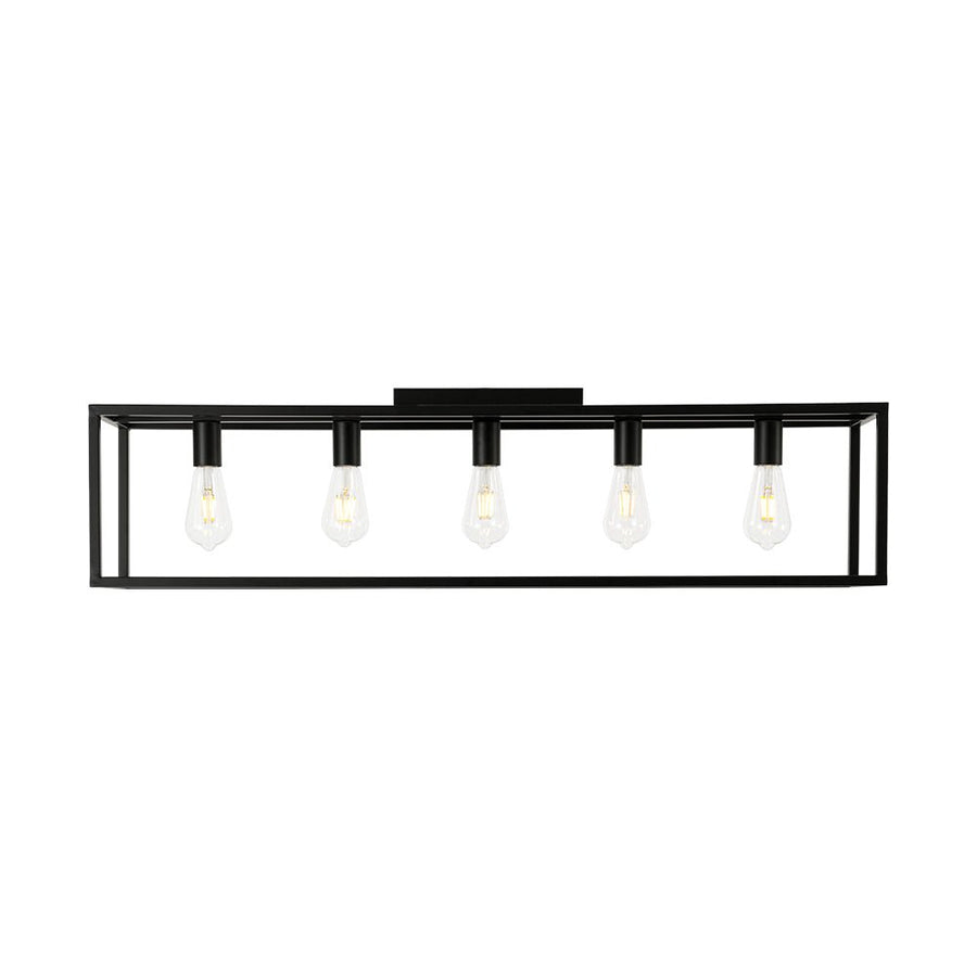 LightFixturesUSA - Industrial Minimalist Rectangle Cage Semi Flush Mount - Ceiling Light - Black - 
