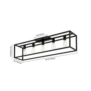 LightFixturesUSA - Industrial Minimalist Rectangle Cage Semi Flush Mount - Ceiling Light - Black - 