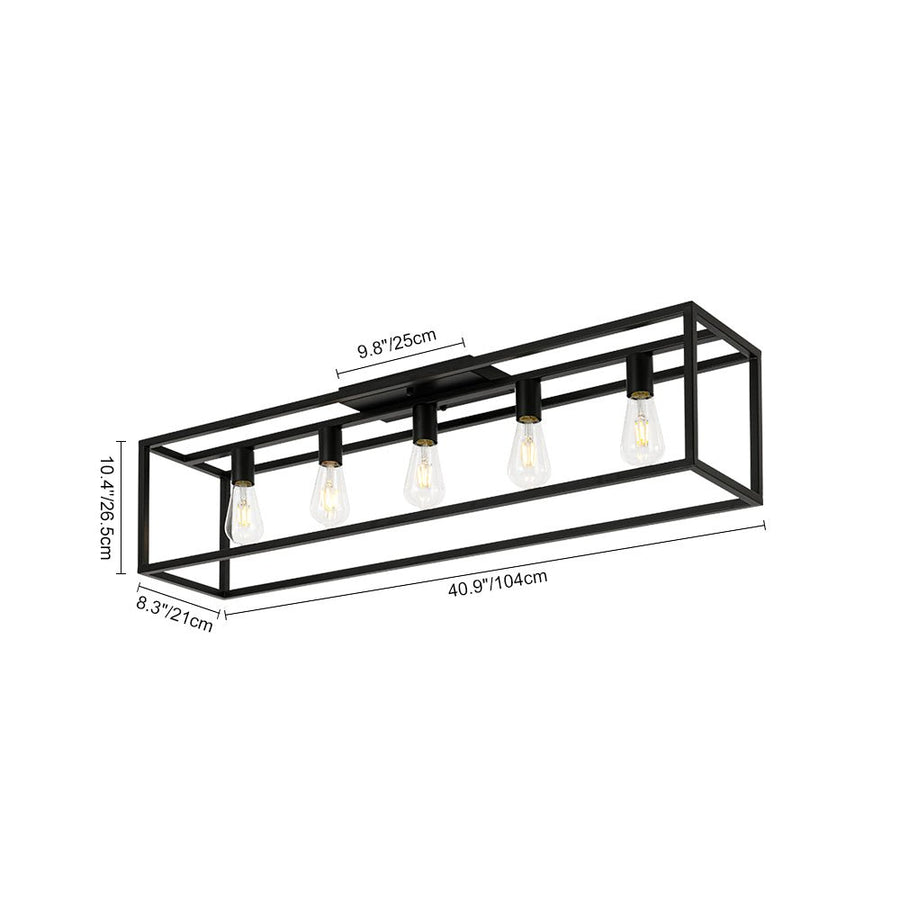 LightFixturesUSA - Industrial Minimalist Rectangle Cage Semi Flush Mount - Ceiling Light - Black - 