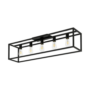 LightFixturesUSA - Industrial Minimalist Rectangle Cage Semi Flush Mount - Ceiling Light - Black - 