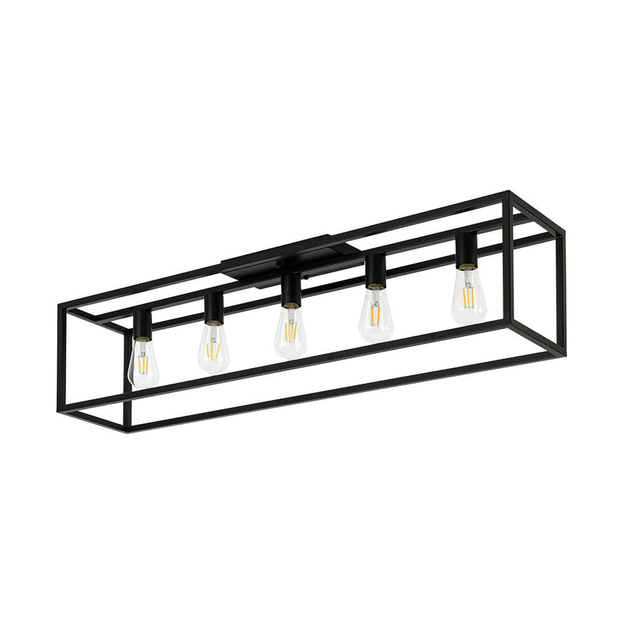 LightFixturesUSA - Industrial Minimalist Rectangle Cage Semi Flush Mount - Ceiling Light - Black - 