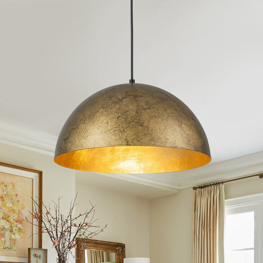 LightFixturesUSA - Industrial Oversized Large Metal Dome Pendant Light - Chandelier - Vintage Brass - 15 in.