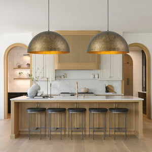 LightFixturesUSA - Industrial Oversized Large Metal Dome Pendant Light - Chandelier - Vintage Brass - 31 in. (Pre - Order)