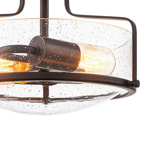 LightFixturesUSA - Industrial Round Seeded Glass Semi Flush Mount Light - Ceiling Light - Oil - Rubbed Bronze - 