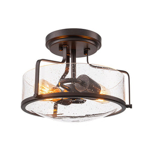 LightFixturesUSA - Industrial Round Seeded Glass Semi Flush Mount Light - Ceiling Light - Oil - Rubbed Bronze - 