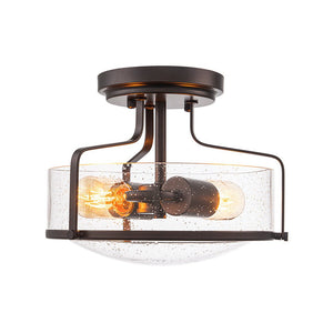LightFixturesUSA - Industrial Round Seeded Glass Semi Flush Mount Light - Ceiling Light - Oil - Rubbed Bronze - 