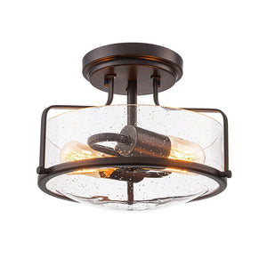 LightFixturesUSA - Industrial Round Seeded Glass Semi Flush Mount Light - Ceiling Light - Oil - Rubbed Bronze - 