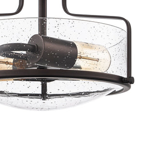 LightFixturesUSA - Industrial Round Seeded Glass Semi Flush Mount Light - Ceiling Light - Oil - Rubbed Bronze - 