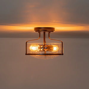 LightFixturesUSA - Industrial Round Seeded Glass Semi Flush Mount Light - Ceiling Light - Oil - Rubbed Bronze - 