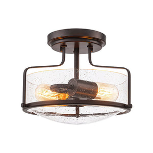 LightFixturesUSA - Industrial Round Seeded Glass Semi Flush Mount Light - Ceiling Light - Oil - Rubbed Bronze - 
