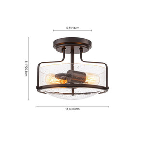 LightFixturesUSA - Industrial Round Seeded Glass Semi Flush Mount Light - Ceiling Light - Oil - Rubbed Bronze - 