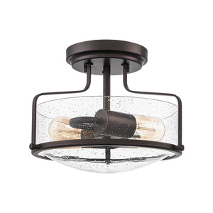 LightFixturesUSA - Industrial Round Seeded Glass Semi Flush Mount Light - Ceiling Light - Oil - Rubbed Bronze - 