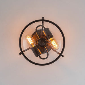 LightFixturesUSA - Industrial Round Seeded Glass Semi Flush Mount Light - Ceiling Light - Oil - Rubbed Bronze - 