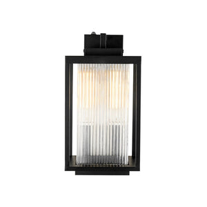 LightFixturesUSA - IP23 1 - Light Black Ribbed Glass Outdoor Wall Lantern - Wall Sconce - 1 Pack - 8 in