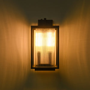 LightFixturesUSA - IP23 1 - Light Black Ribbed Glass Outdoor Wall Lantern - Wall Sconce - 1 Pack - 8 in