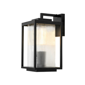 LightFixturesUSA - IP23 1 - Light Black Ribbed Glass Outdoor Wall Lantern - Wall Sconce - 1 Pack - 8 in