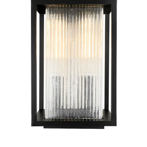 LightFixturesUSA - IP23 1 - Light Black Ribbed Glass Outdoor Wall Lantern - Wall Sconce - 1 Pack - 8 in