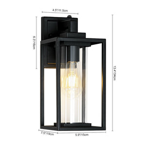 LightFixturesUSA - IP23 Black Rectangular Outdoor Lantern Wall Sconce - Wall Sconce - Black - 