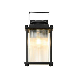 LightFixturesUSA - IP23 Black Ribbed Glass Square Outdoor Wall Lantern - Wall Sconce - 1 Pack - 