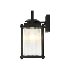 LightFixturesUSA - IP23 Black Ribbed Glass Square Outdoor Wall Lantern - Wall Sconce - 1 Pack - 