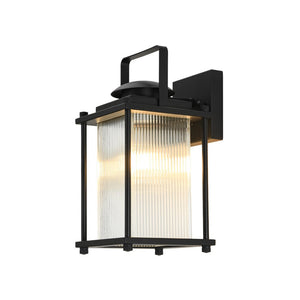 LightFixturesUSA - IP23 Black Ribbed Glass Square Outdoor Wall Lantern - Wall Sconce - 1 Pack - 