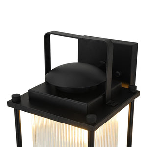 LightFixturesUSA - IP23 Black Ribbed Glass Square Outdoor Wall Lantern - Wall Sconce - 1 Pack - 