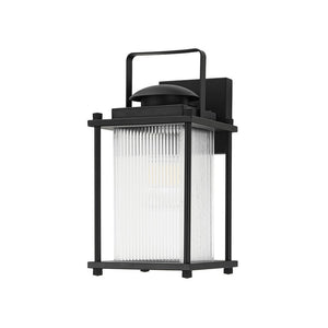 LightFixturesUSA - IP23 Black Ribbed Glass Square Outdoor Wall Lantern - Wall Sconce - 1 Pack - 