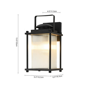 LightFixturesUSA - IP23 Black Ribbed Glass Square Outdoor Wall Lantern - Wall Sconce - 1 Pack - 