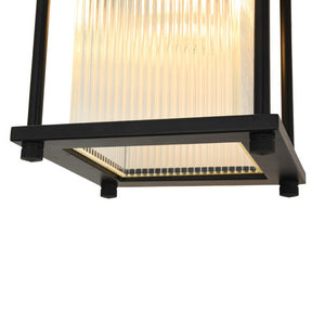 LightFixturesUSA - IP23 Black Ribbed Glass Square Outdoor Wall Lantern - Wall Sconce - 1 Pack - 