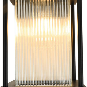 LightFixturesUSA - IP23 Black Ribbed Glass Square Outdoor Wall Lantern - Wall Sconce - 1 Pack - 