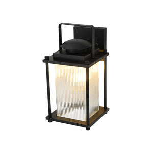 LightFixturesUSA - IP23 Black Ribbed Glass Square Outdoor Wall Lantern - Wall Sconce - 1 Pack - 